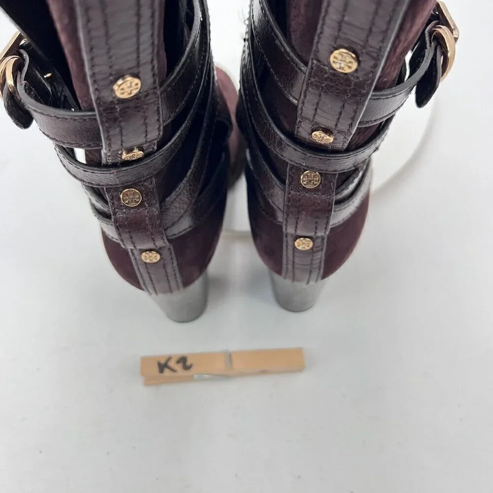 Tory Burch Jamie Women Size 5M Brown Suede Nubuck Crisscross Buckle Pump Boot